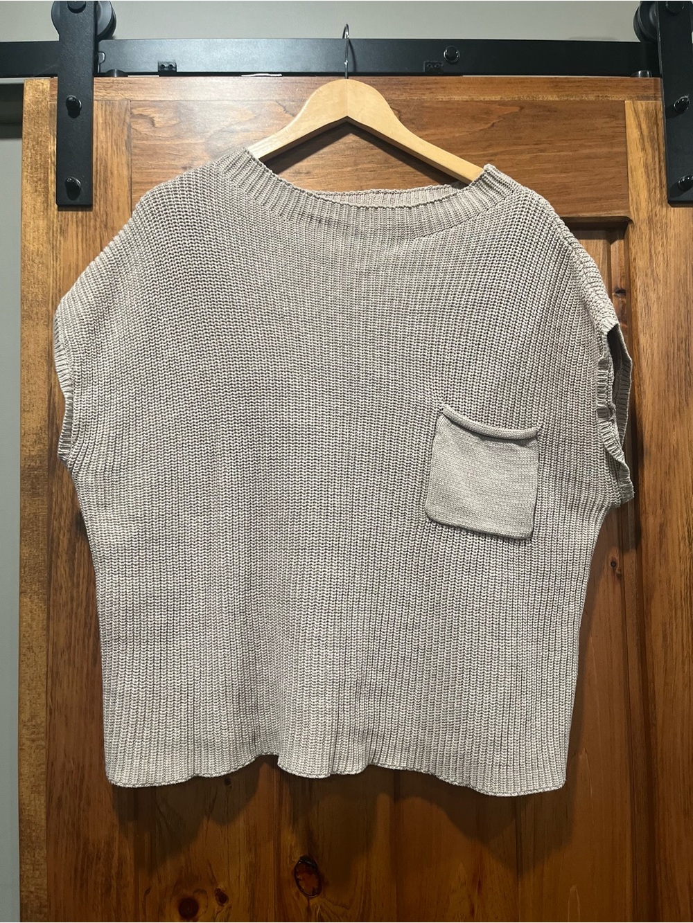 Zenana Outfitters Taupe Short-Sleeve Knit Sweater with Pocket